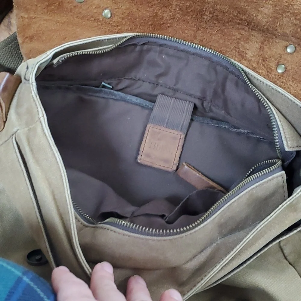 Tiding leather and canvas messenger laptop bag